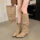 Women's suede pointed-toe pleated boots (Autumn/Winter 2025 new style, detachable, reversible, stiletto boots)