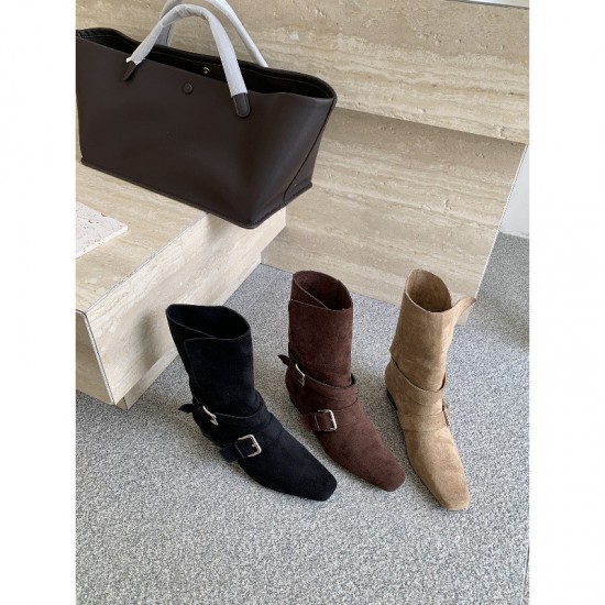 Thick-heeled vintage suede slim ankle boots, 2025 new autumn and winter brown Martin boots, French western ankle boots
