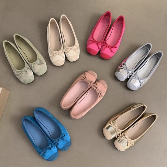 Women's round-toe pumps, new spring and autumn soft leather ballet fairy style slip-on soft flat-soled toe shoes.