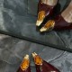 Yang Shulin's Same Style Gemstone Agate Metal Pointed Toe High Heels for Women, Burgundy Patent Leather Stiletto Shoes