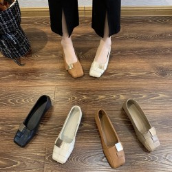 Square-Toed Women's Shoes, Summer 2025 New Niche Design, Braided Metal Buckle Low-Heeled Soft-Sole Fashion Shoes