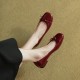 2023 retro bow patent leather moccasins for women, summer and autumn square-toed burgundy block heels