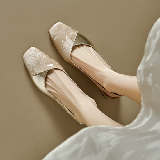 French evening-style pumps for women, new Korean-style retro grandma shoes for spring and autumn, flat slip-on shoes.