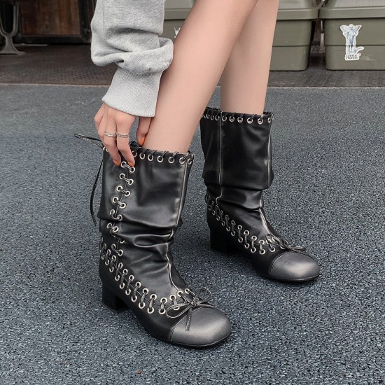 4cm Lace-Up Martin Boots for Women, 2025 New Push-Up Boots, Block Heels, Braided Ankle Boots, Stylish Short Boots, Motorcycle Boots