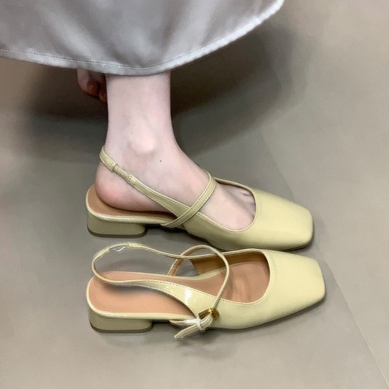 Color-blocked retro chic! Square-toed suede single-strap wedge slippers for women, Korean-style summer open-toe high-heeled sandals.