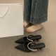 French-style high-end rhinestone single-strap half-slippers for women, 2025 new pointed-toe high-heeled mules for outdoor wear