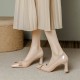 2025 spring/summer new patent leather, pointed-toe, mid-heeled sandals for women, matching skirts.