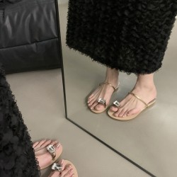 Wedge-heel pigeon egg rhinestone slip-on sandals, fairy shoes, 2025 new summer French outdoor sandals