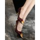 Yang Shulin's Same Style Gemstone Agate Metal Pointed Toe High Heels for Women, Burgundy Patent Leather Stiletto Shoes