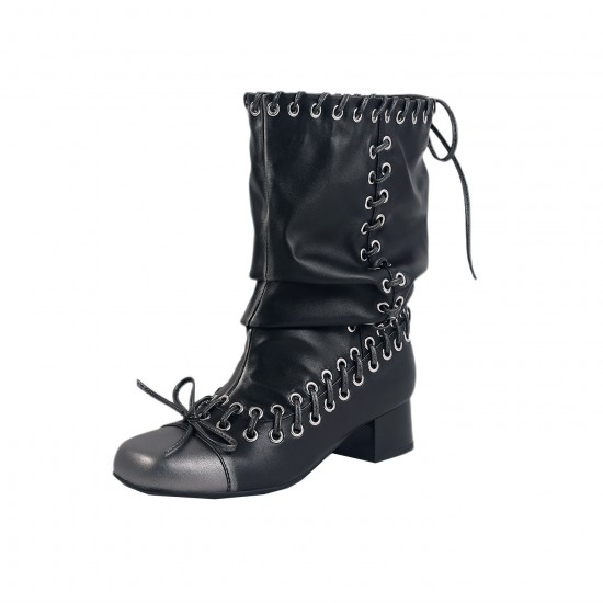 4cm Lace-Up Martin Boots for Women, 2025 New Push-Up Boots, Block Heels, Braided Ankle Boots, Stylish Short Boots, Motorcycle Boots