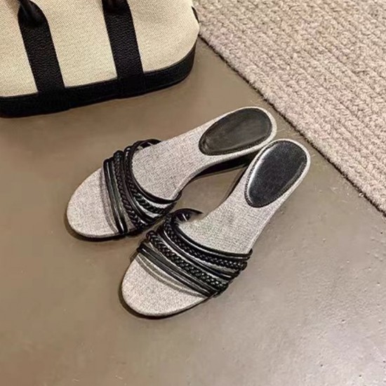 Rhinestone bow flip-flops for women, new summer outdoor wear, gentle and evening-wearing with skirts, stunning French block-heeled sandals