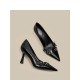 Black, stylish, mature women's high heels, 2024 new French-style, versatile pointed-toe stiletto shoes with skirts.