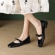 Black women's high heels, 2025 new style patent leather T-strap, pointed-toe, open-toe, block-heeled, closed-toe sandals.