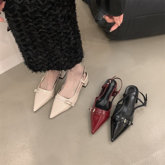 French retro silver women's block-heeled shoes, 2023 spring/autumn square-toed shallow-cut Mary Janes with buckles.