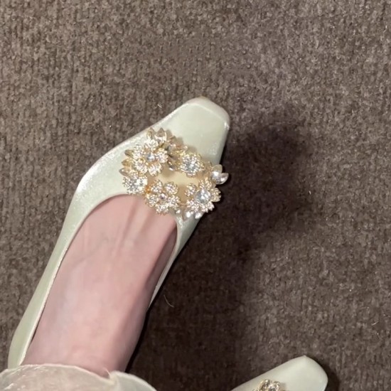 French apricot pointed-toe sandals, closed-toe, fairy-style shoes, 2025 spring/summer elegant, ladylike black slip-ons.