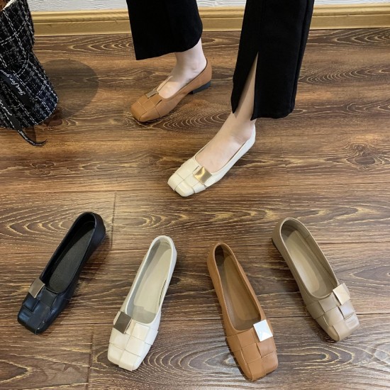 Square-Toed Women's Shoes, Summer 2025 New Niche Design, Braided Metal Buckle Low-Heeled Soft-Sole Fashion Shoes