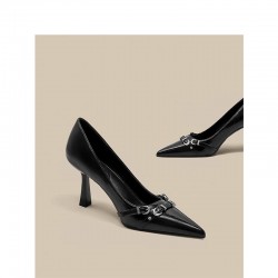 Black, stylish, mature women's high heels, 2024 new French-style, versatile pointed-toe stiletto shoes with skirts.
