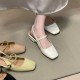 Color-blocked retro chic! Square-toed suede single-strap wedge slippers for women, Korean-style summer open-toe high-heeled sandals.