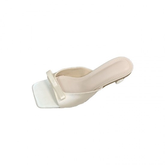 Open-toe satin soft block heel sandals, 2025 summer new French bow sandals