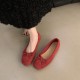 Women's French flat pumps, 2024 new retro suede red shoes, fairy-style ballet toe shoes.