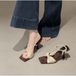 French-style, elegant bow-knot high heels for women, new summer 2025 styles, leopard print stiletto sandals for women with skirts