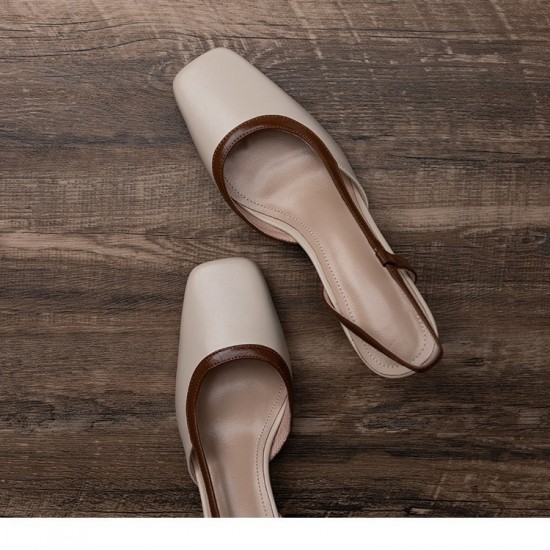 Color-blocked retro chic! Square-toed suede single-strap wedge slippers for women, Korean-style summer open-toe high-heeled sandals.