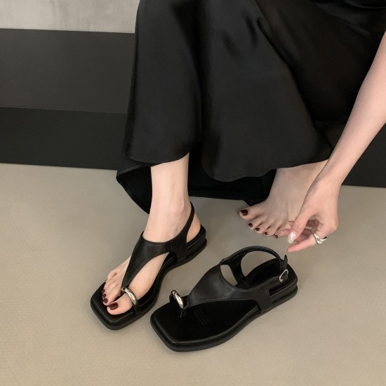 French Retro Strappy Wedge Heel Slip-On Sandals for Women, Summer 2025 New Roman sandals with skirts