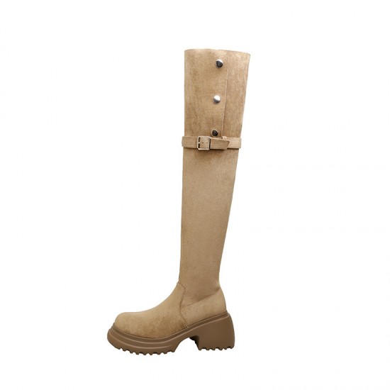 Petite women's elevated over-the-knee boots, Maillard autumn and winter new thick-soled, two-way folding boots.