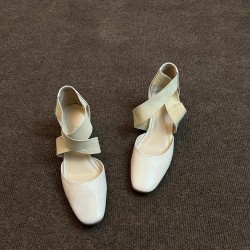 New retro, versatile ballet high heels, women's block heels, cross-strap, hollow, casual closed-toe sandals.