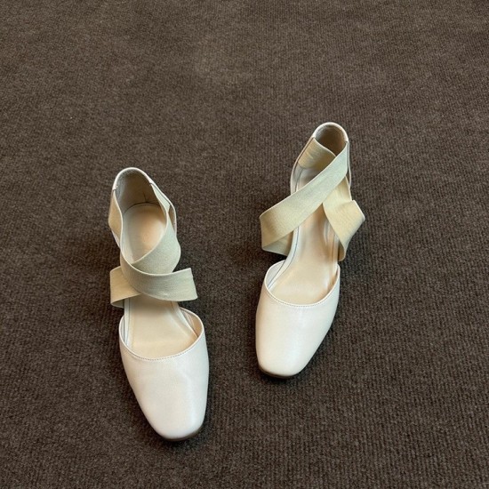 New retro, versatile ballet high heels, women's block heels, cross-strap, hollow, casual closed-toe sandals.