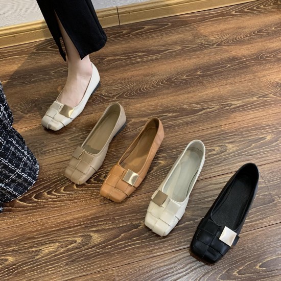 Square-Toed Women's Shoes, Summer 2025 New Niche Design, Braided Metal Buckle Low-Heeled Soft-Sole Fashion Shoes