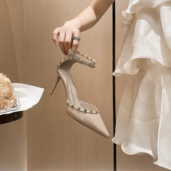 French luxury sandals for women, spring and autumn 2024 new style, pointed-toe, shallow-cut slip-on shoes